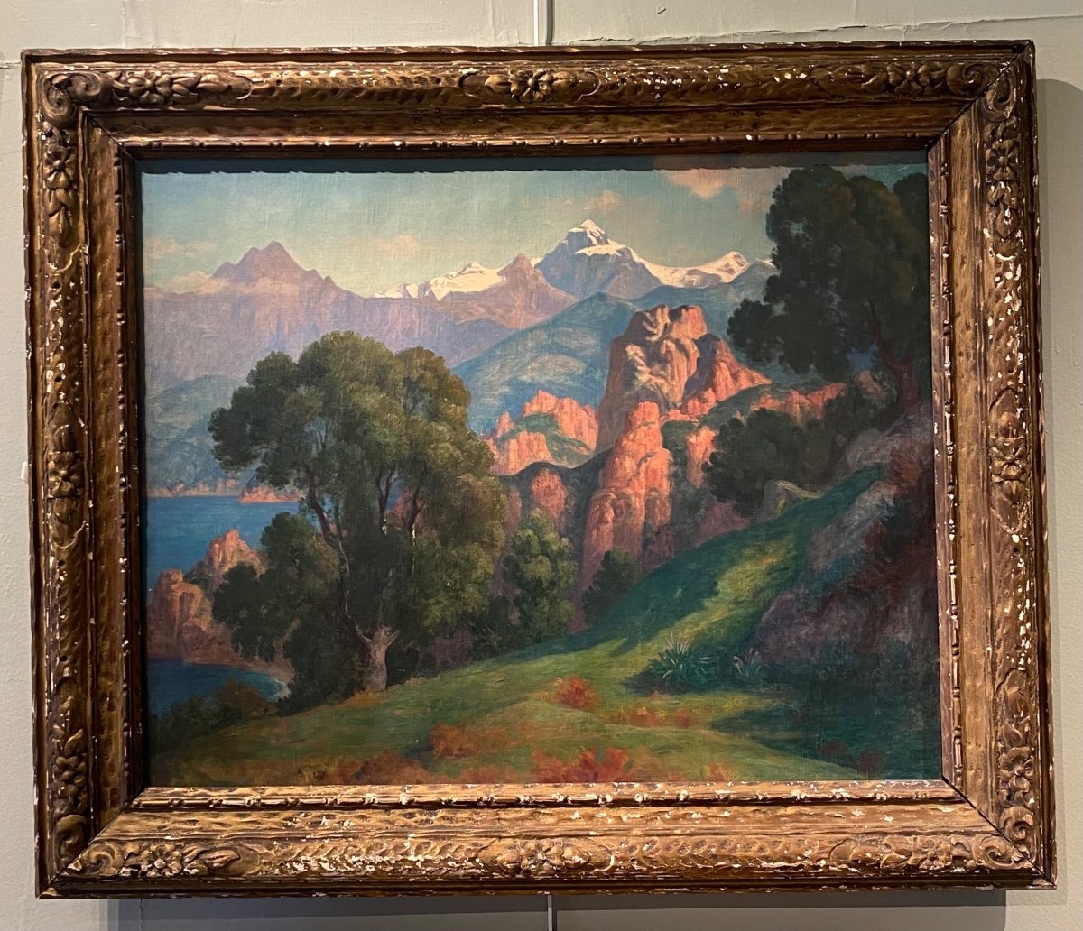 René Ménard (1862-1930), Attribué à, Talloires (Alpes) Grand Tableau Symbolisme Fin XIXe