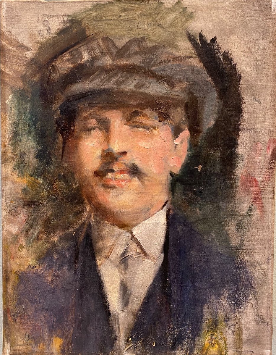 Léon-françois Comerre (1850-1916) Portrait d'Homme à La Casquette Symbolisme XIXe Hst