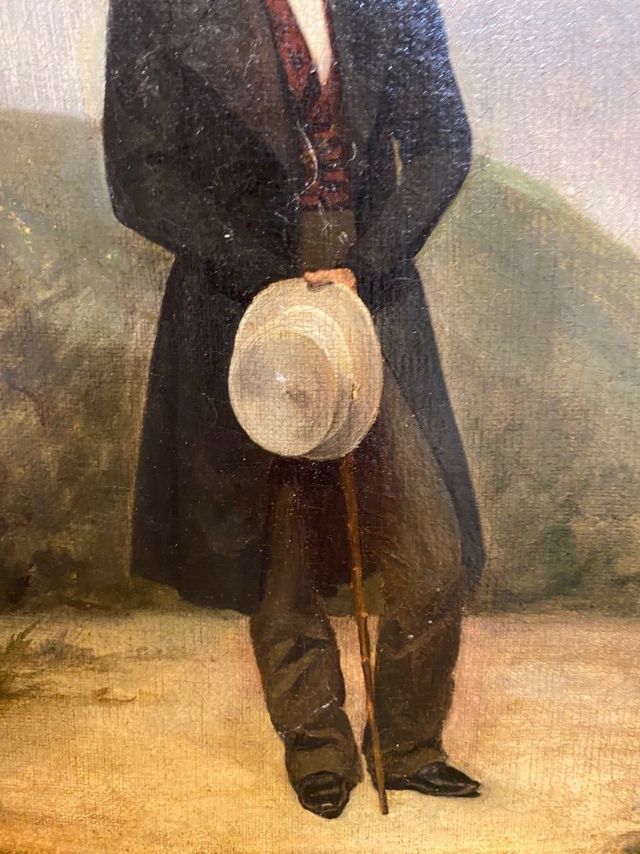 French School 19th Century The Romantic Gentleman Oil On Canvas-photo-2