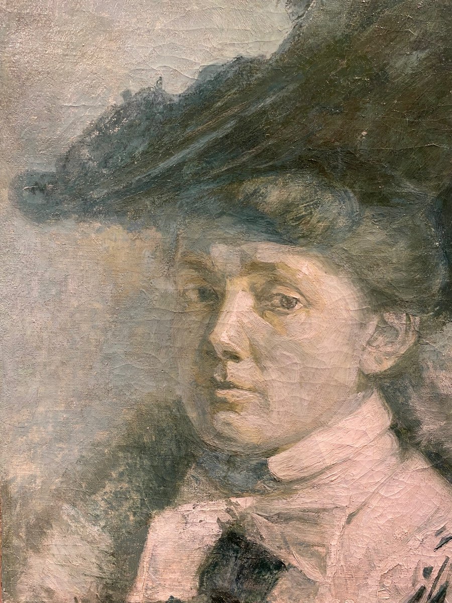 Ecole Française Fin XIXe Portrait Femme Huile Sur Toile Tableau Ancien-photo-2