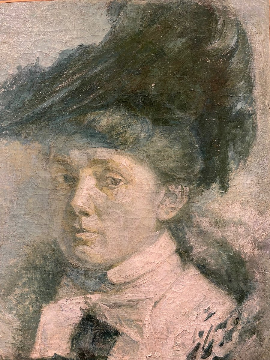 Ecole Française Fin XIXe Portrait Femme Huile Sur Toile Tableau Ancien-photo-3