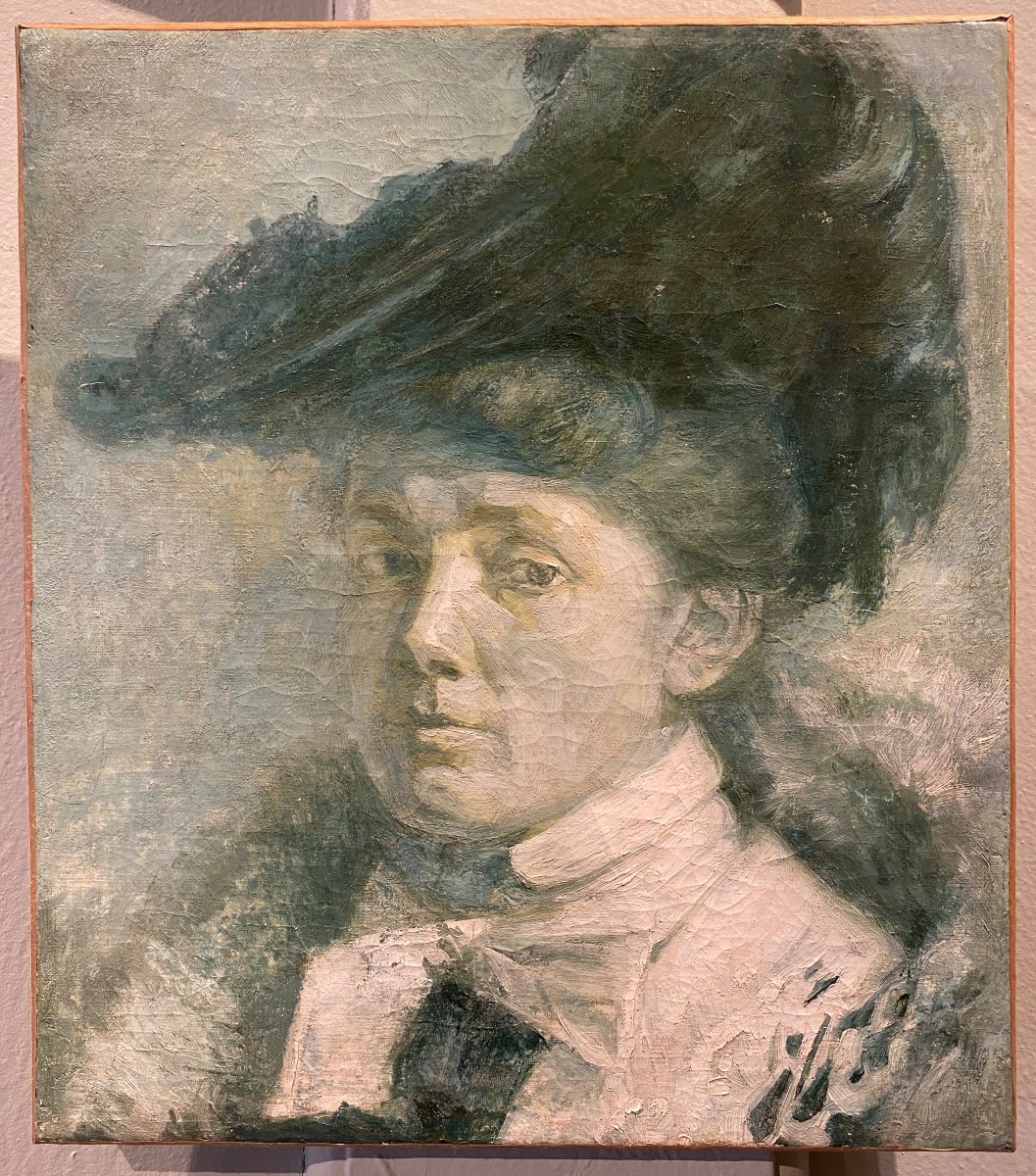 Ecole Française Fin XIXe Portrait Femme Huile Sur Toile Tableau Ancien-photo-1