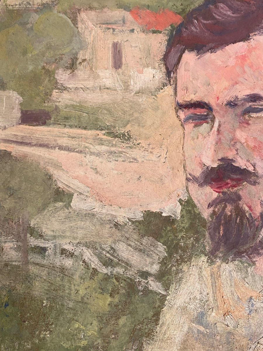 Post-impressionist School Circa 1900 Portrait Of A Man Oil On Cardboard Old Painting-photo-2