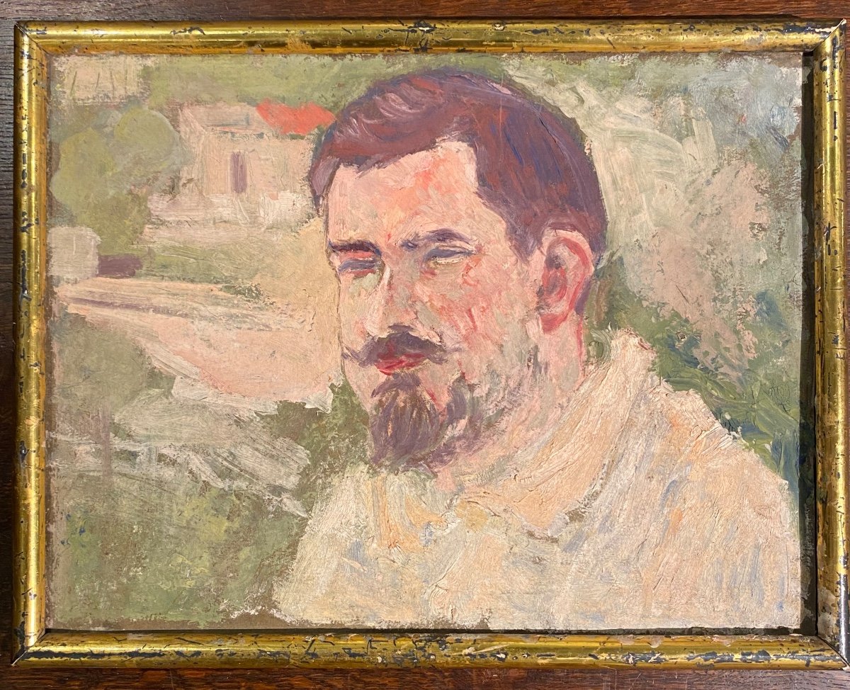 Post-impressionist School Circa 1900 Portrait Of A Man Oil On Cardboard Old Painting-photo-1