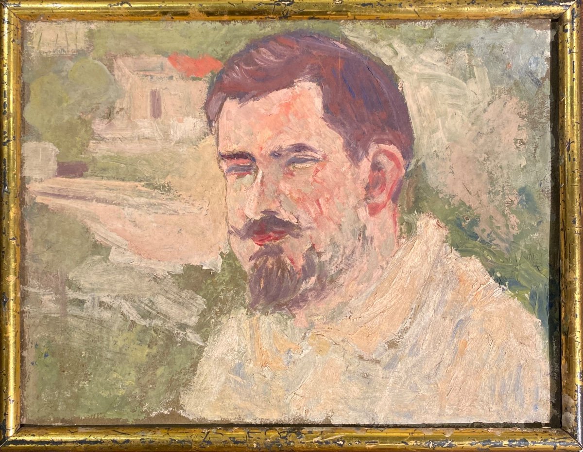 Post-impressionist School Circa 1900 Portrait Of A Man Oil On Cardboard Old Painting