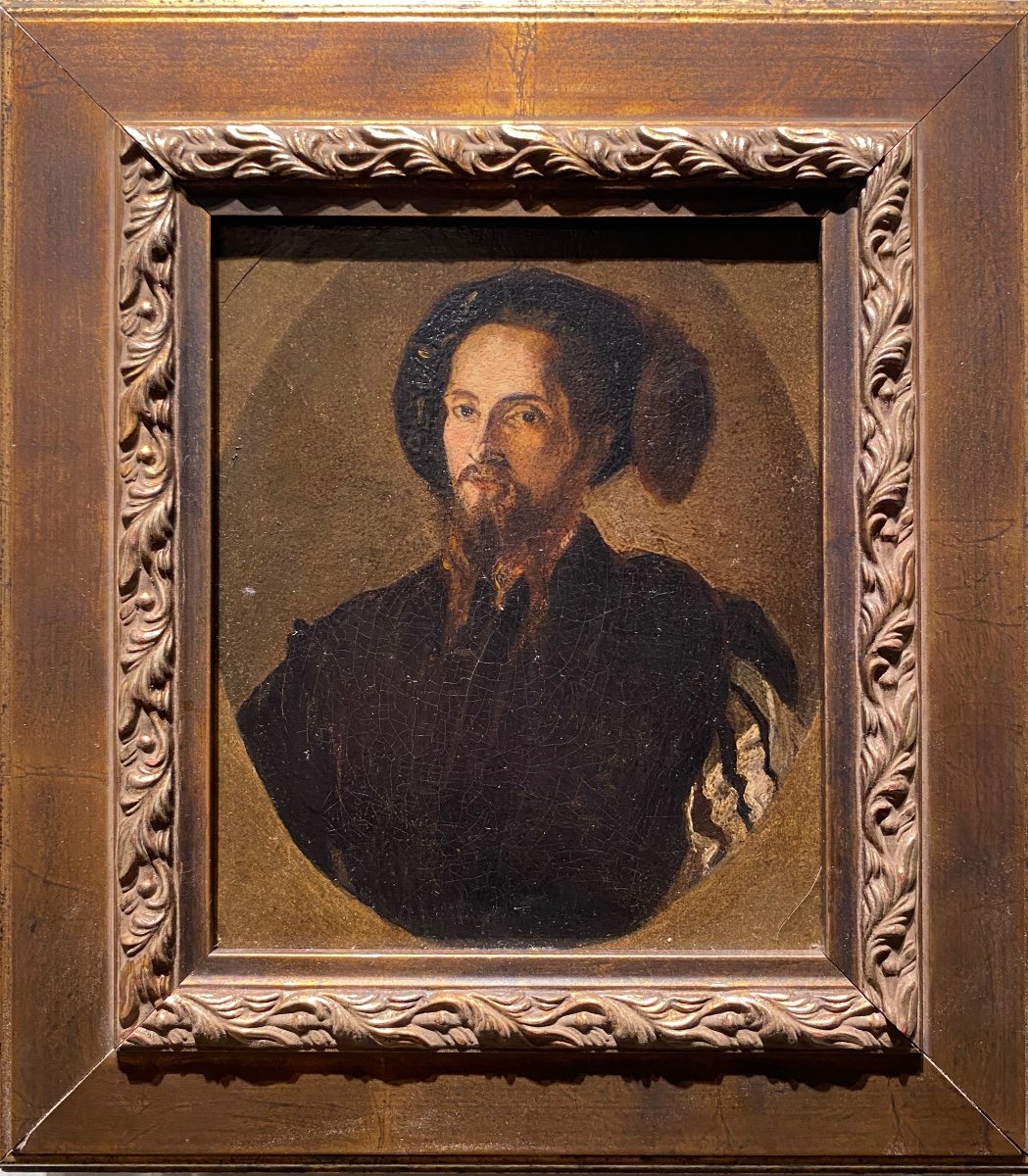 Ecole Française XIXe Portrait  Homme Gentilhomme Huile Sur Papier Tableau Ancien