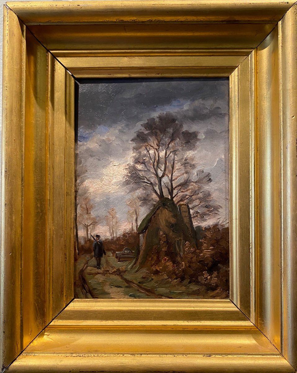 French School 19th Century Hunting Oil On Panel Old Painting