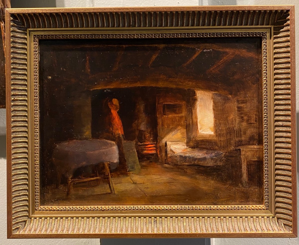 French School 19th Century Entourage d'Antoine Vollon Interior Of A House Old Painting-photo-2