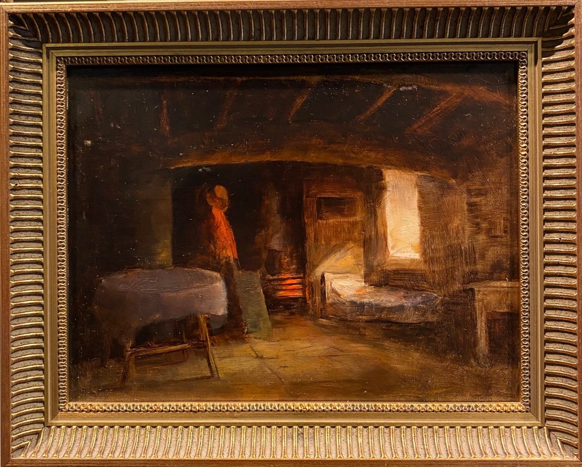 Ecole Française XIXe Entourage d’Antoine Vollon Intérieur d’une maison Tableau Ancien