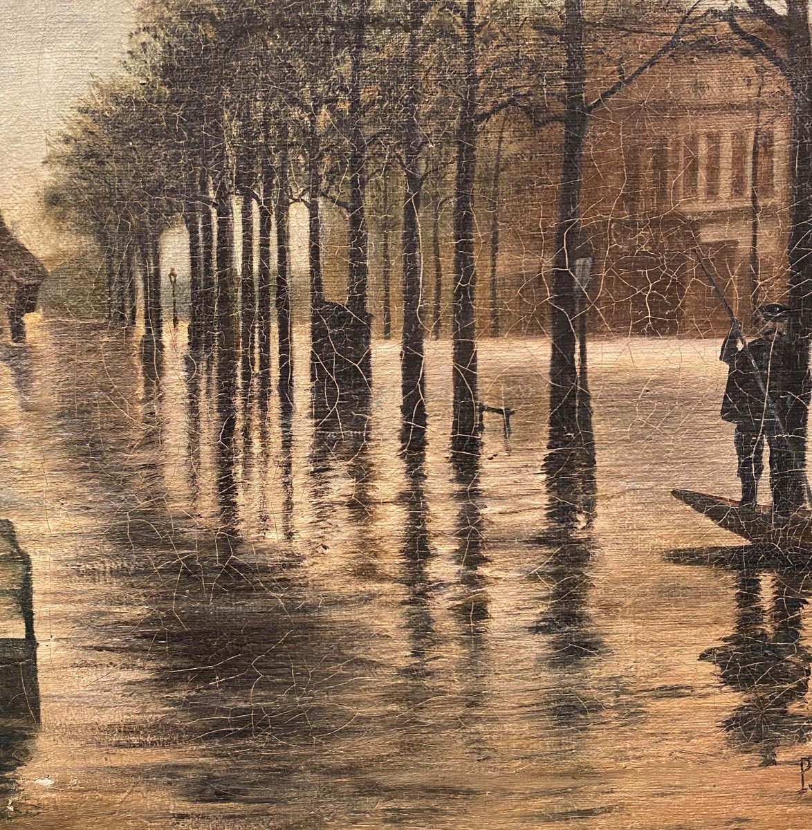 Crue De La Seine 1910 Art Naïf Double Face Tableau Ancien Paris école Française XXe-photo-4