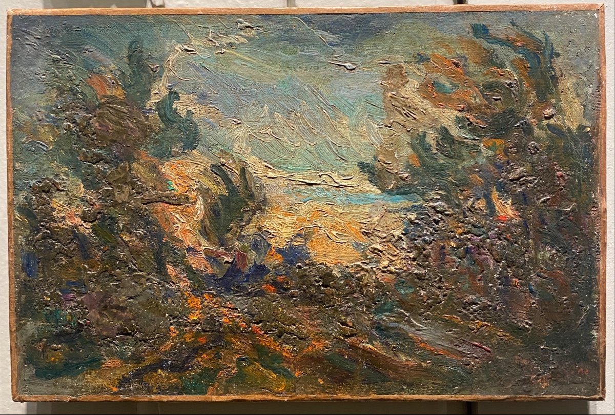 Circa 1900 Post Impressionnisme Art Moderne Paysage Huile Sur Toile Tableau Ancien-photo-3