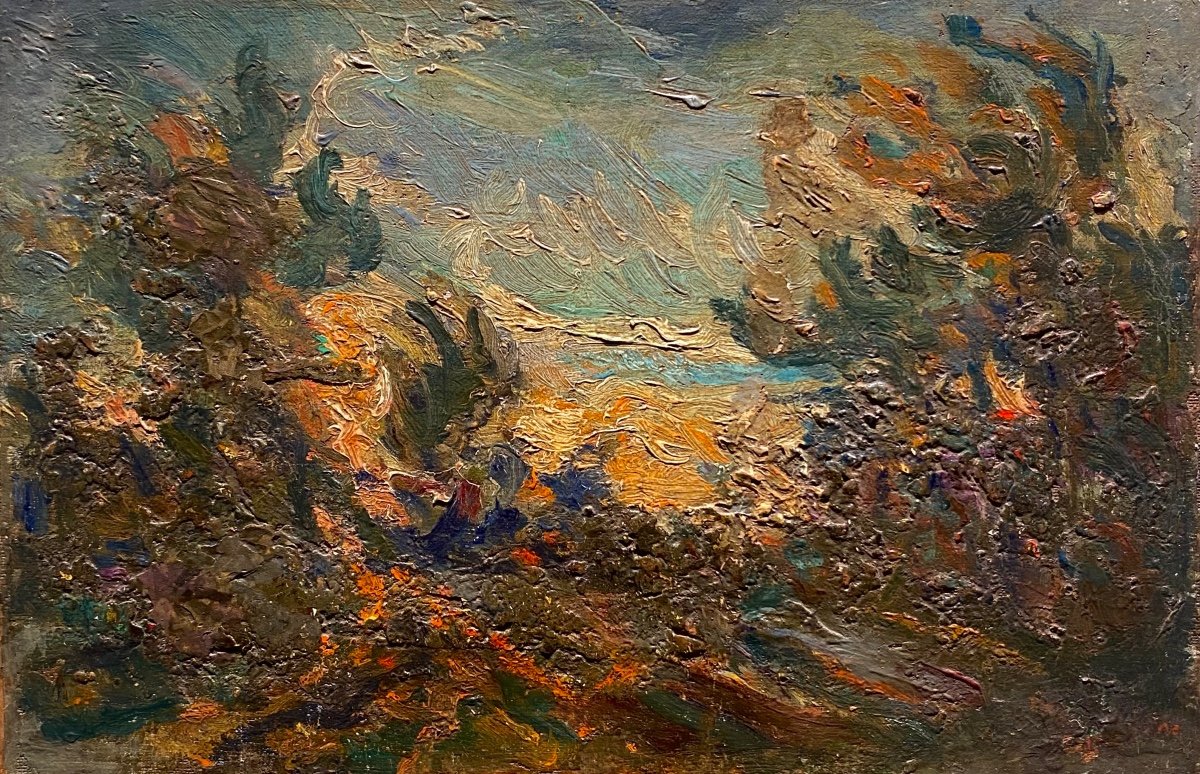 Circa 1900 Post Impressionnisme Art Moderne Paysage Huile Sur Toile Tableau Ancien