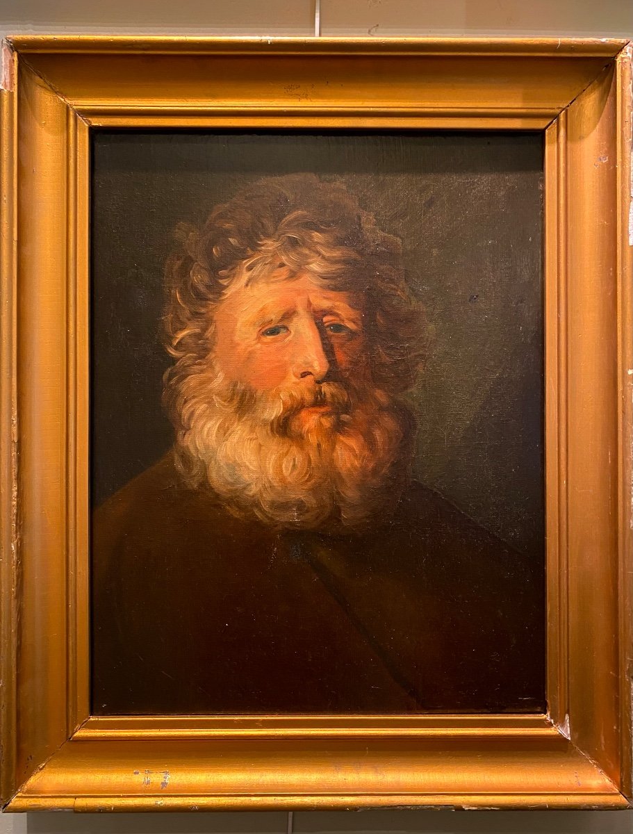 French School XIXth Century Large Portrait Bearded Man Oil On Canvas Antique Painting-photo-3