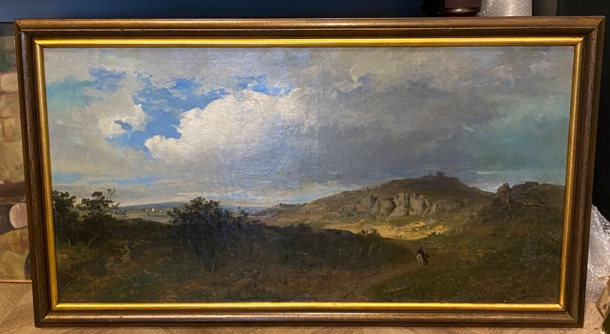 Georg Hesse (1845-1920) 19th Century Large Landscape German School Painting Romanticism Antique-photo-2