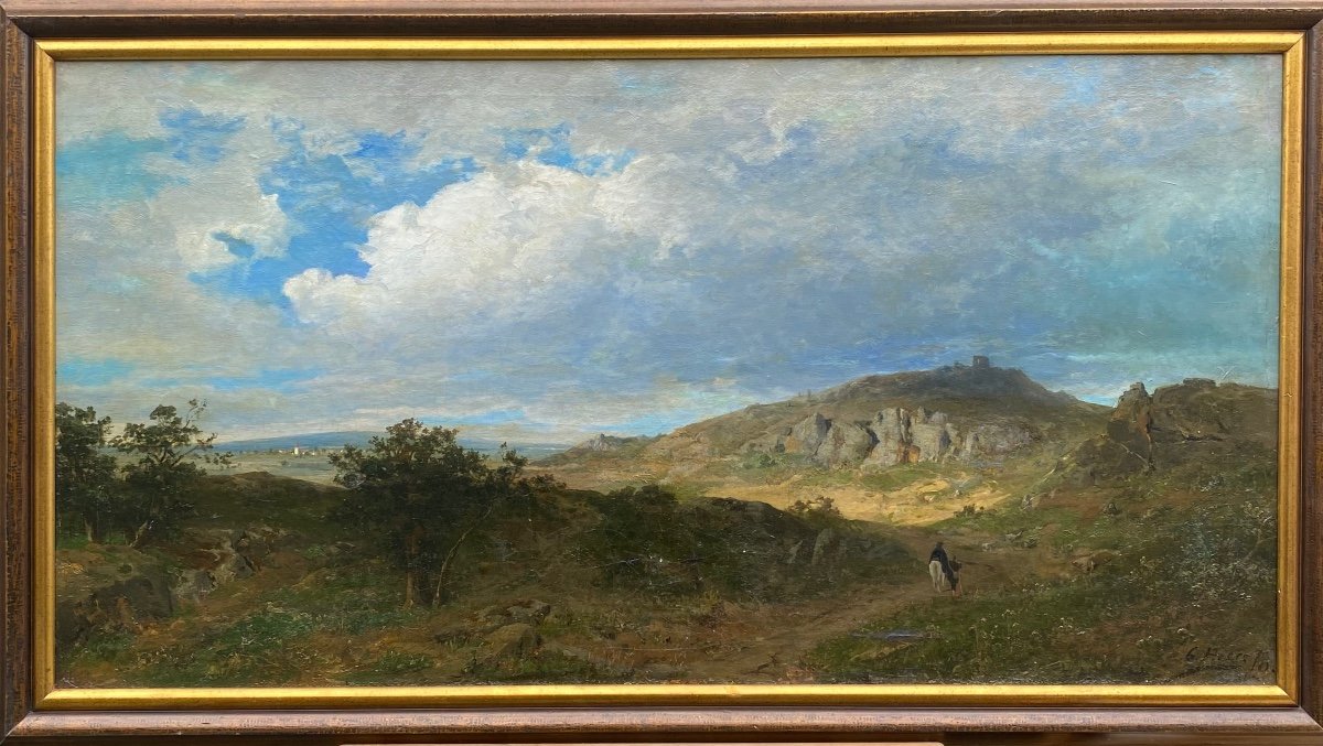 Georg Hesse (1845-1920) 19th Century Large Landscape German School Painting Romanticism Antique