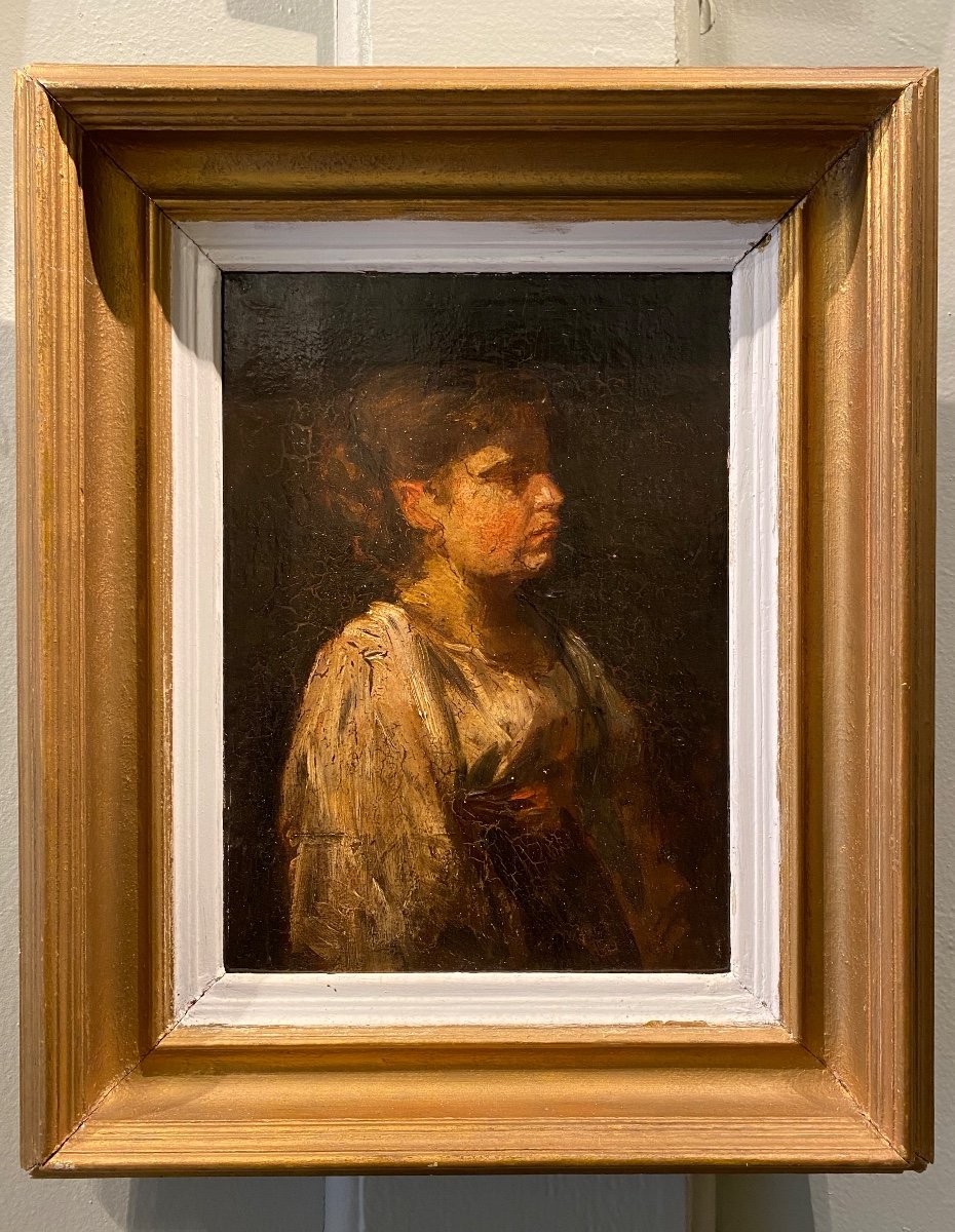 Portrait Jeune Femme Ecole Française XIXe Siècle Tableau Ancien Panneau-photo-2