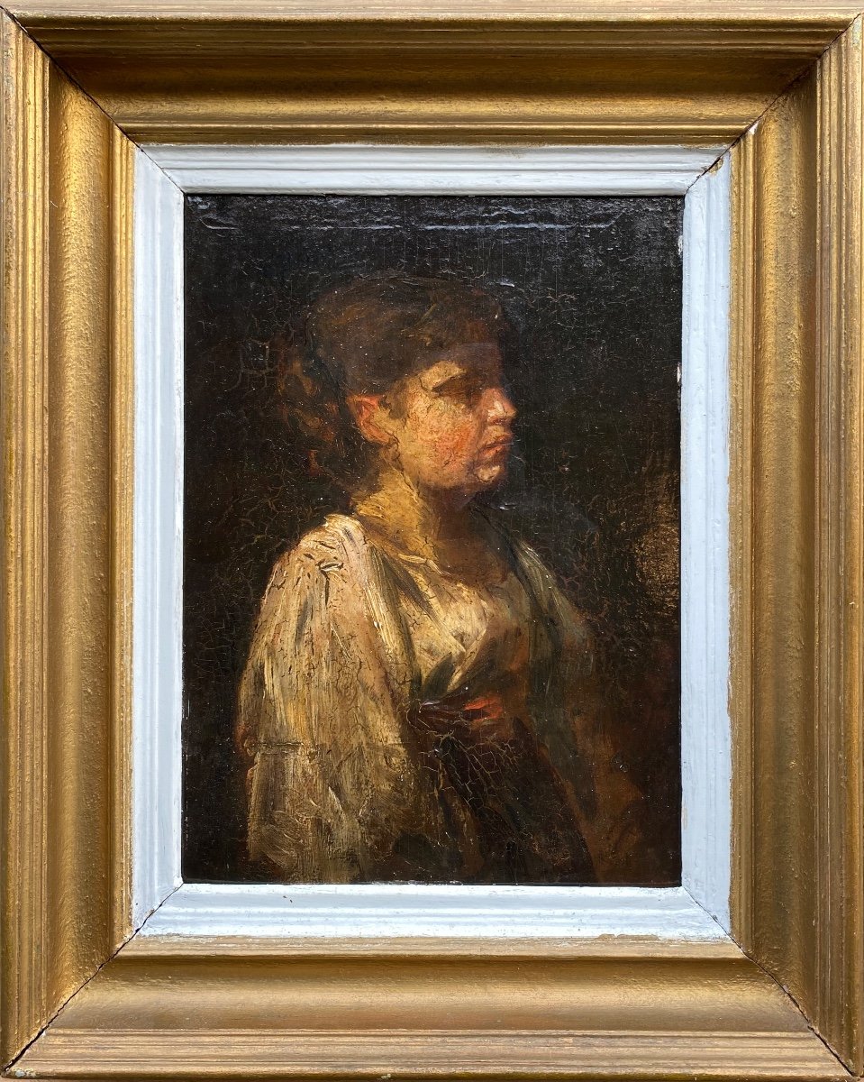 Portrait Jeune Femme Ecole Française XIXe Siècle Tableau Ancien Panneau