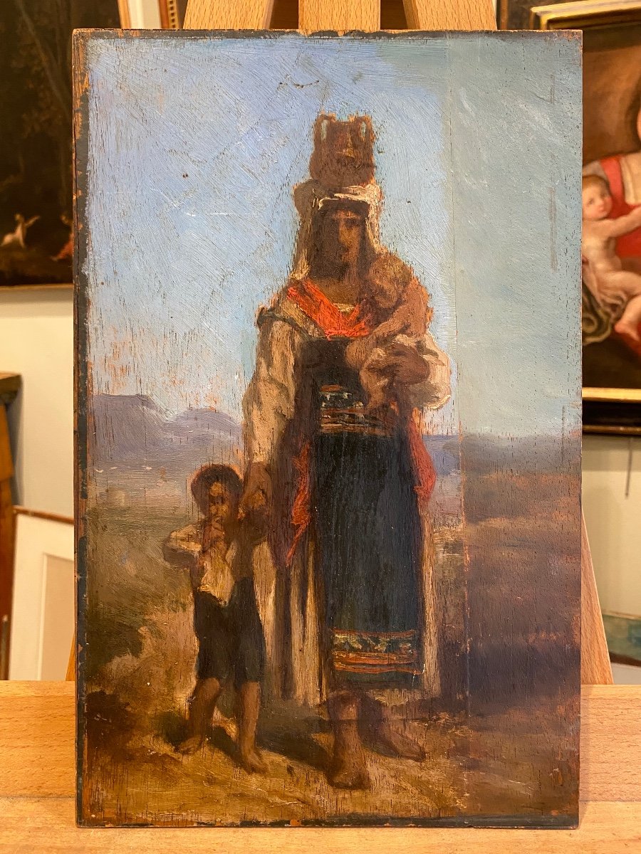 Fernand Cormon (1845-1924) Woman With Child 19th Century Orientalism Crete? Sketch Old Painting-photo-2