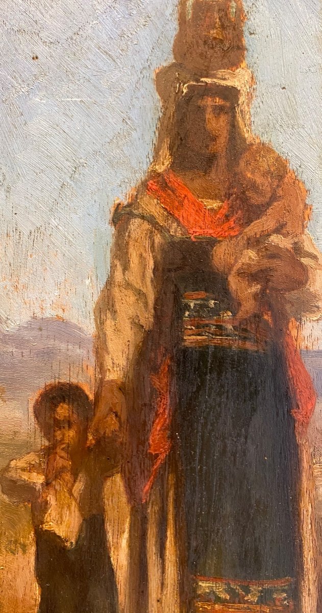 Fernand Cormon (1845-1924) Woman With Child 19th Century Orientalism Crete? Sketch Old Painting-photo-4