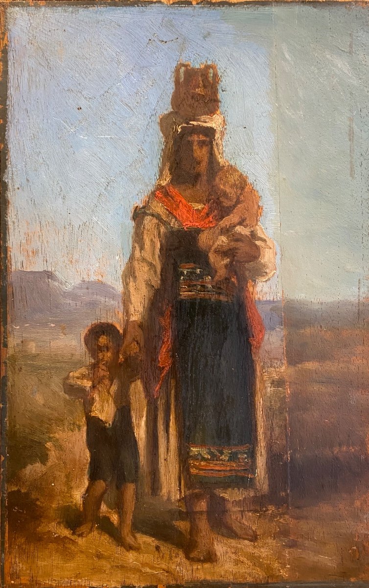 Fernand Cormon (1845-1924) Femme à l’enfant XIXe Orientalisme Crète? Esquisse Tableau Ancien