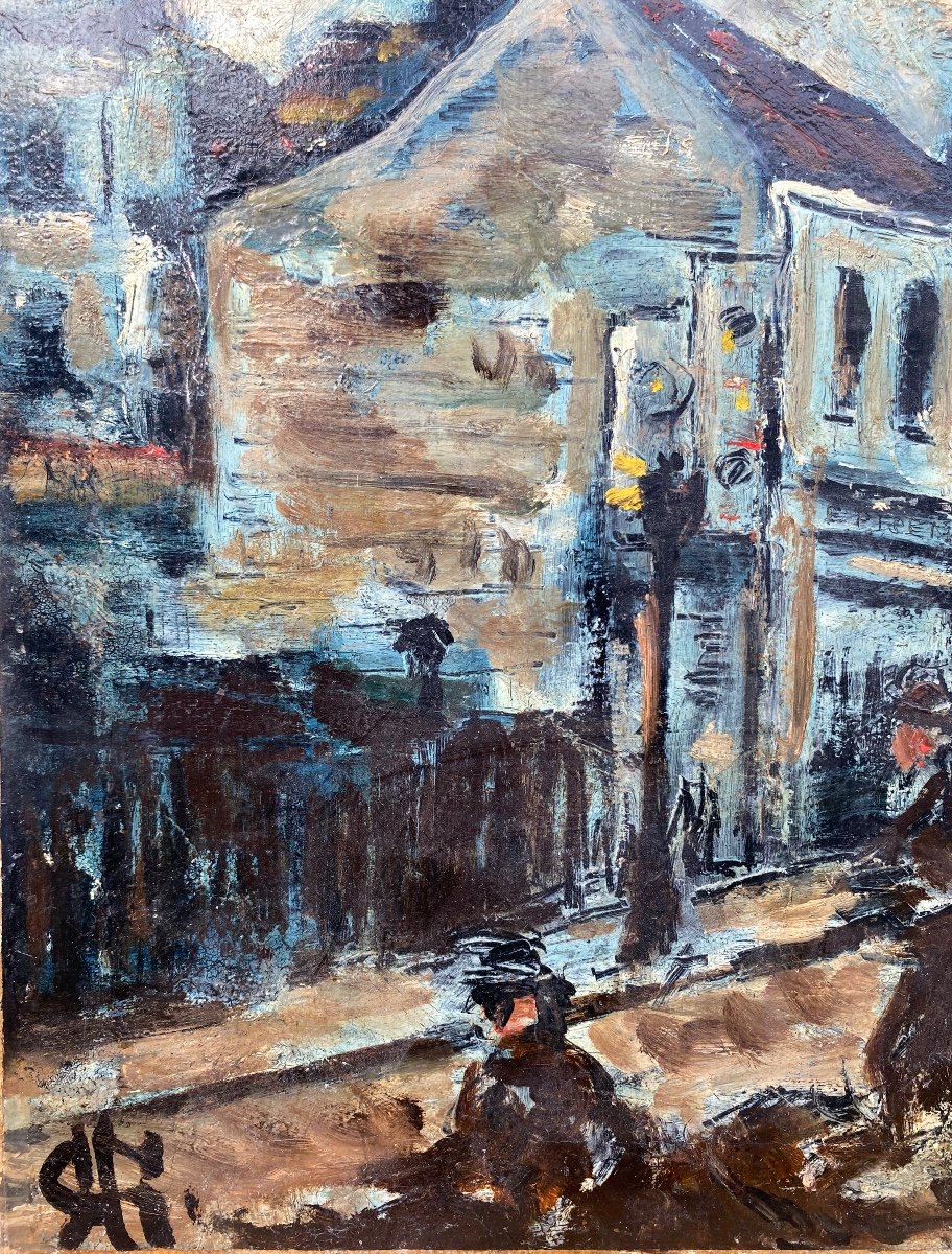 French School Circa 1900 Street Scene Sketch Old Painting-photo-4