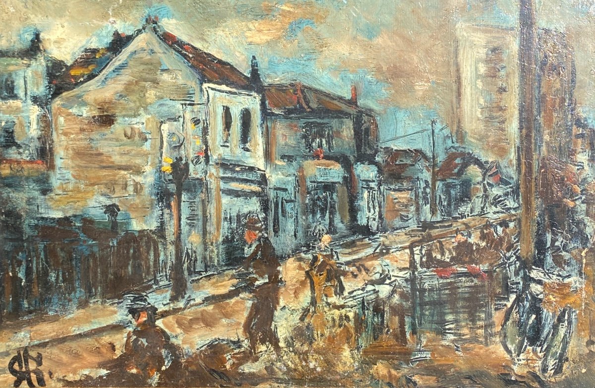 French School Circa 1900 Street Scene Sketch Old Painting