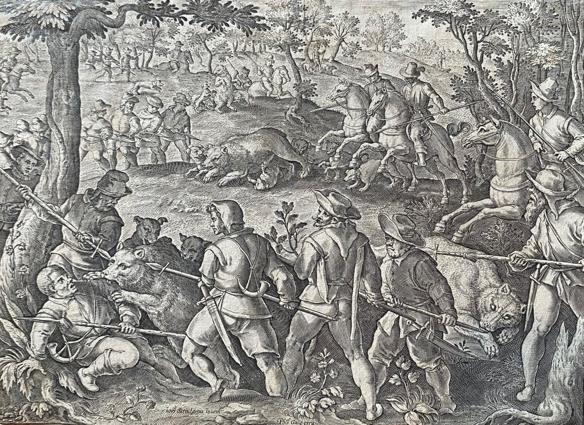 Stradanus, Chasse Aux Ours, Gravure Jan Collaert Tirée De Venationes, Ferarum, Avium, Piscium