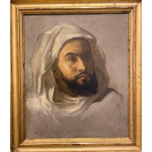 Ecole Française XIX Portrait Homme Arabe Tableau Ancien Orientalisme