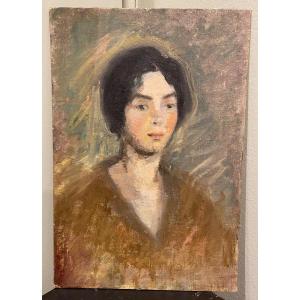 Ecole Postimpressionniste Vers 1900, Portrait De Femme, Huile Sur Carton