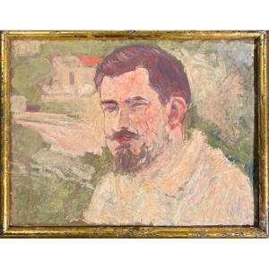 Ecole Postimpressionniste vers 1900 Portrait Homme Huile Sur Carton Tableau Ancien