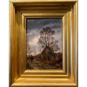 French School 19th Century Hunting Oil On Panel Old Painting