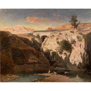 Ecole Italienne XIXe Paysage Peinture Nature Huile Sur Toile Tableau Ancien 