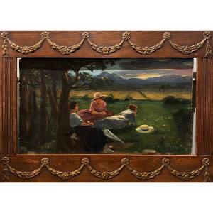 Hungarian School Early 20th Century Rest In The Countryside Landscape Old Painting