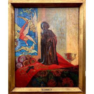 Entourage d’Emile Bernard Symbolisme Postimpressionnisme Fin XIXe Vierge Marie Tableau Ancien