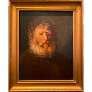 Ecole Française XIXe Siècle Grand Portrait Homme Barbu Huile Sur Toile Tableau Ancien