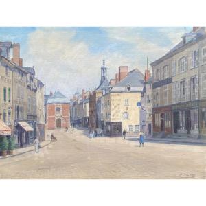 1900-1910’s Scène Ville France Tableau Ancien Huile Sur Toile