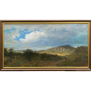 Georg Hesse (1845-1920) XIXe Grand Paysage Ecole Allemande Peinture Romantisme Tableau Ancien 