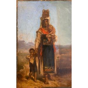 Fernand Cormon (1845-1924) Woman With Child 19th Century Orientalism Crete? Sketch Old Painting