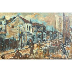 French School Circa 1900 Street Scene Sketch Old Painting