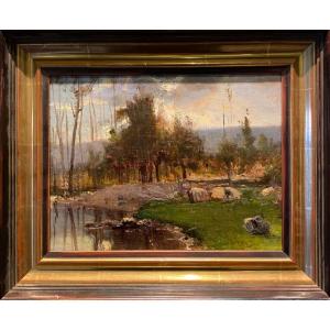 Adolphe Appian (1818-1898) Barbizon Landscape 19th Century Oil On Canvas Antique Painting