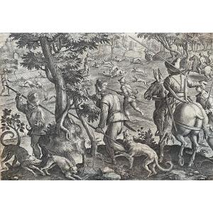 Stradanus, Hare Hunting, Jan Collaert Engraving From Venationes, Ferarum, Avium, Piscium