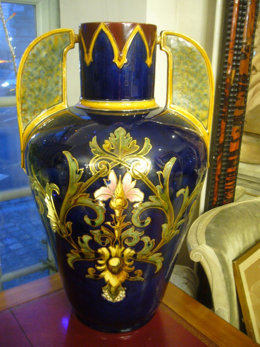 Large Enamelled Vase Sevres Genre-photo-3