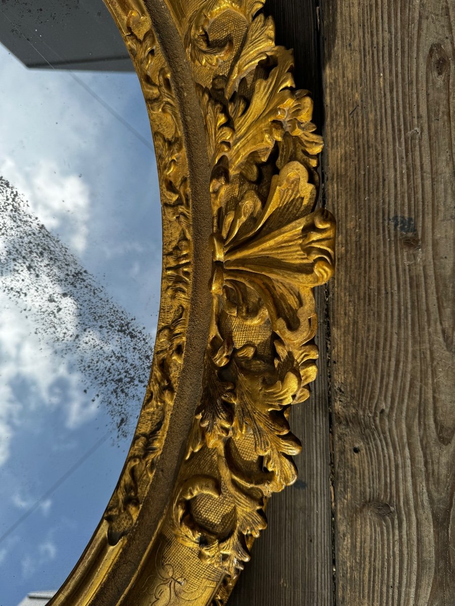 18th Century Oval Mirror In Golden Wood-photo-1