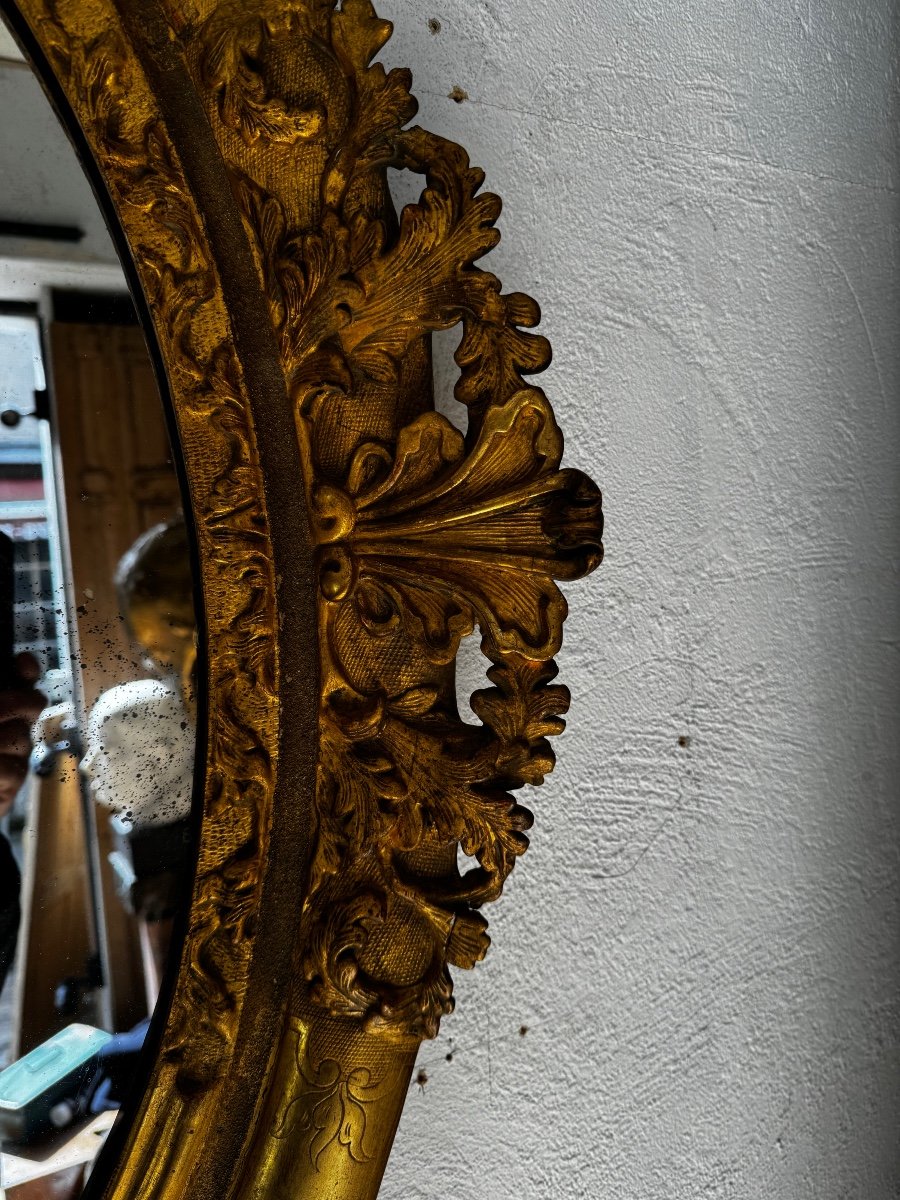 18th Century Oval Mirror In Golden Wood-photo-3