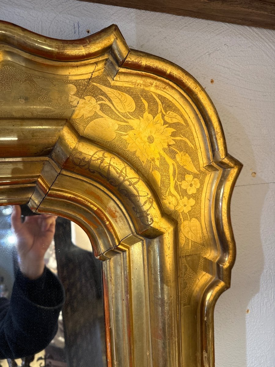 Grand Miroir Italien En Bois Doré-photo-4