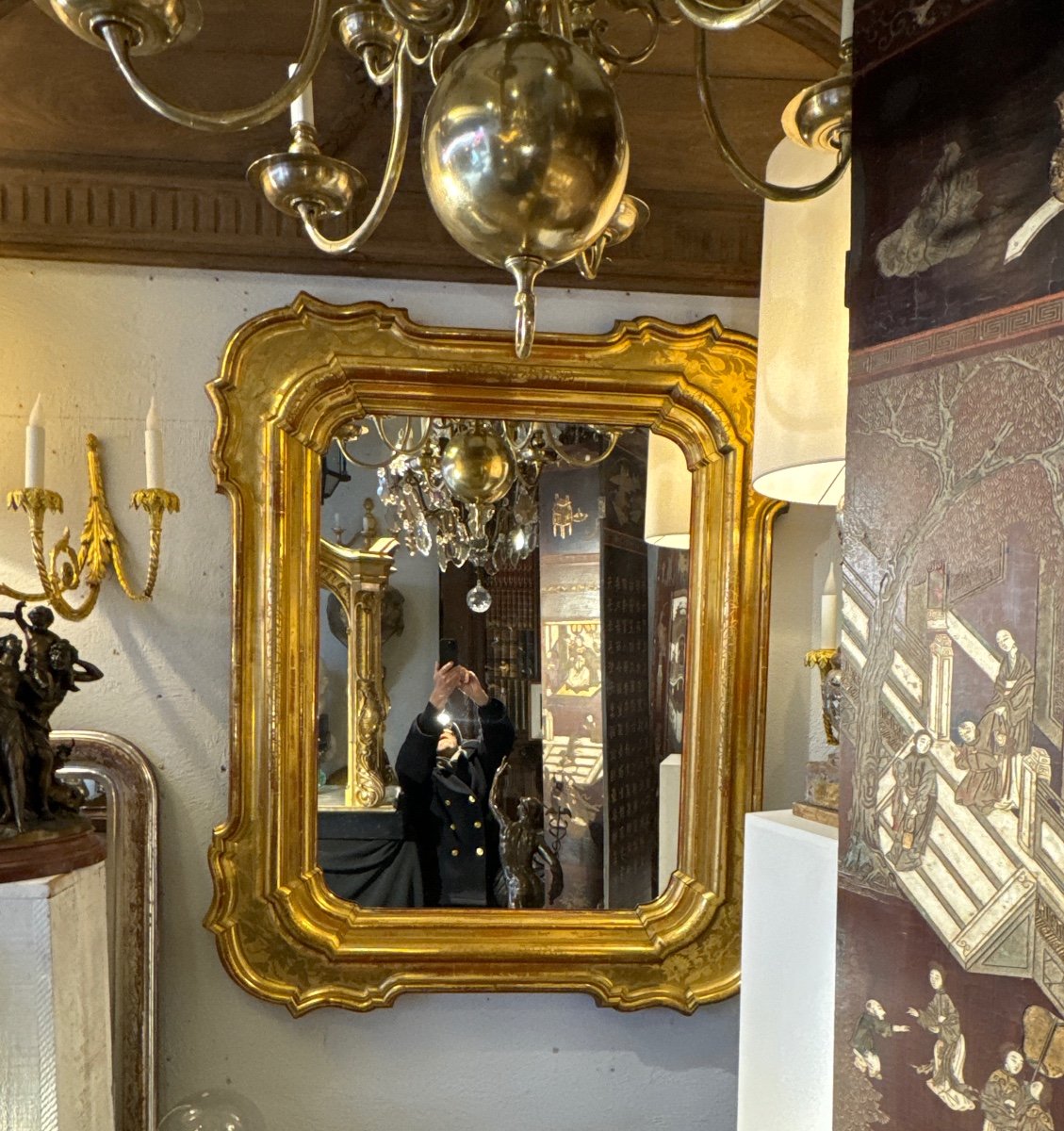 Grand Miroir Italien En Bois Doré-photo-3