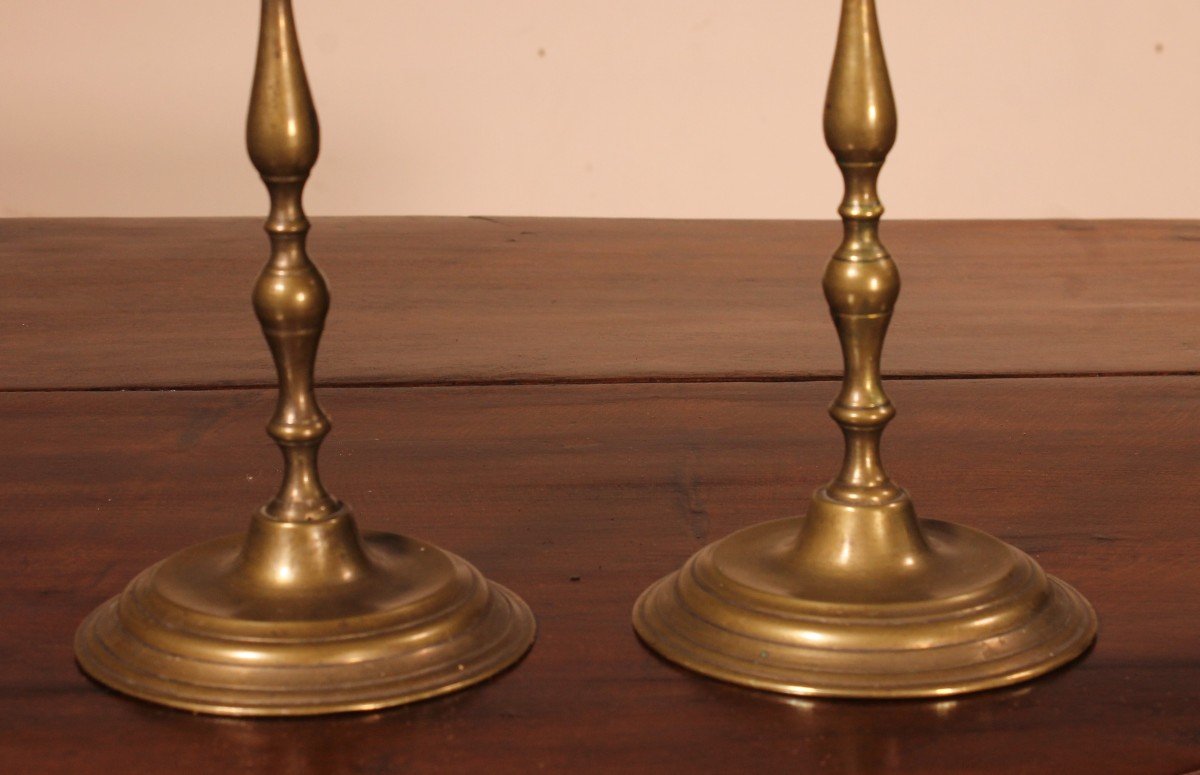 Pair Of Small Candlesticks In Bronze - 18th Century-photo-4