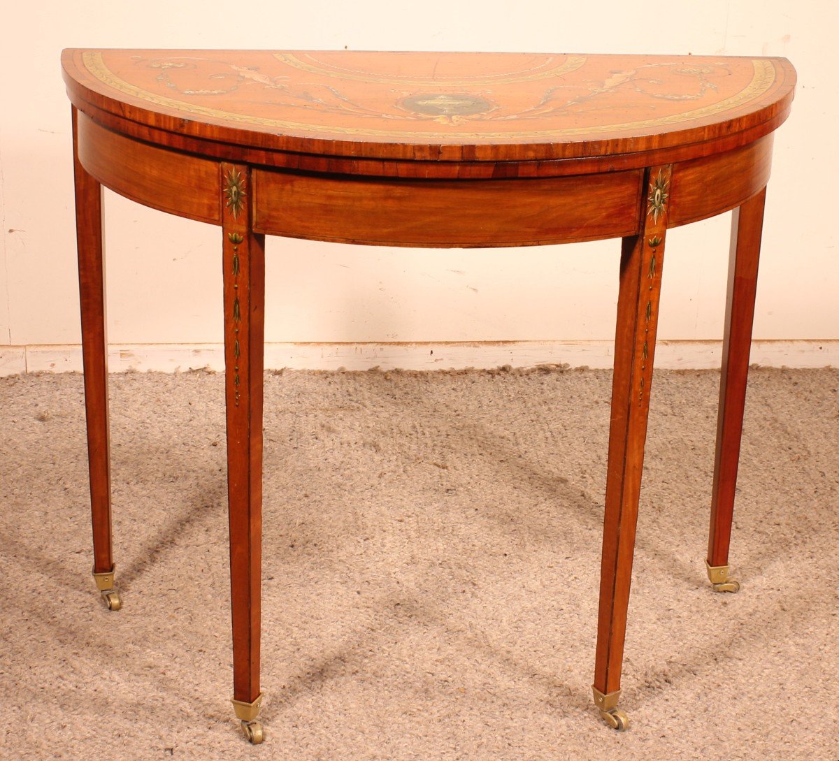 George III Inlaid & Hand Painted Satinwood Console/  Card Table -ireland