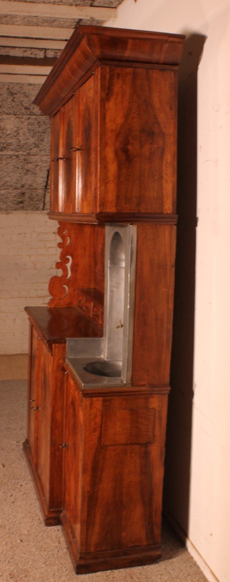  6 Doors Buffet In Walnut Louis XIV-17 ° Century With Fountain-photo-7