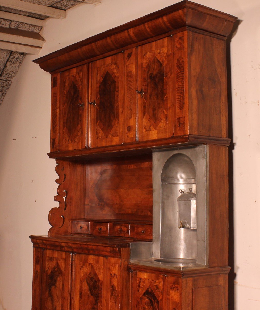  6 Doors Buffet In Walnut Louis XIV-17 ° Century With Fountain-photo-8